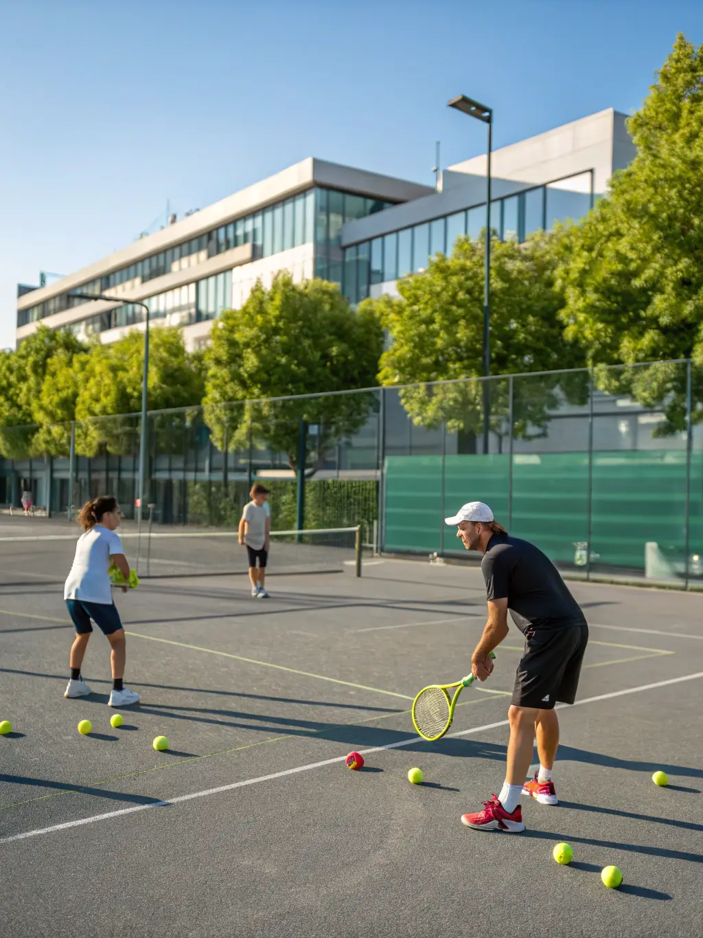 A dynamic image of high school tennis team members receiving coaching from a volunteer coach, demonstrating the club's commitment to providing expert guidance and support.